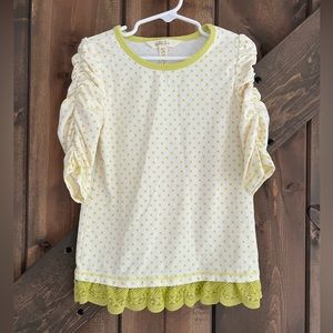 Matilda Jane polka dot top with ruffle trim, girls size 6
